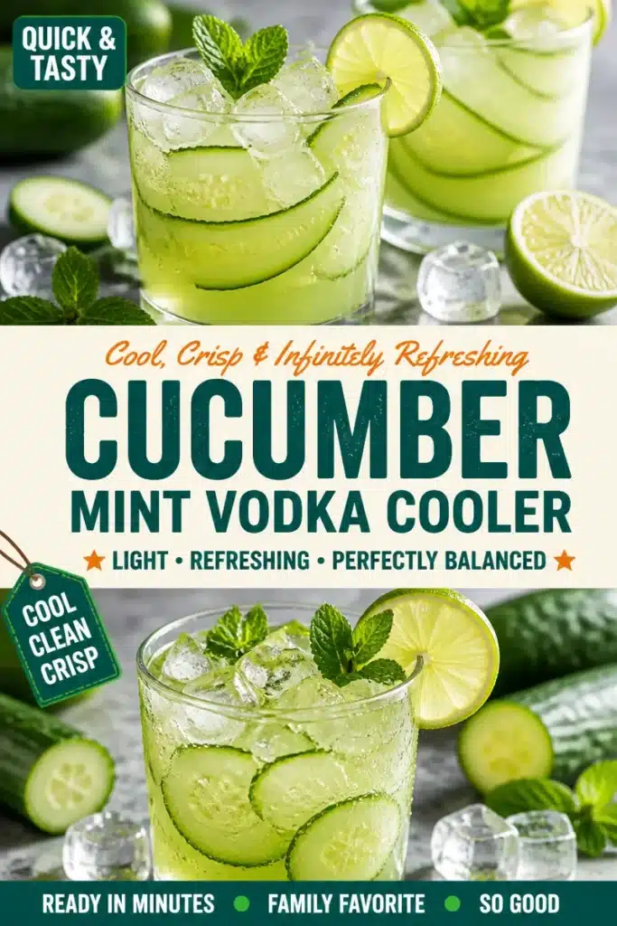 Refreshing Cucumber Mint Vodka Cooler cocktail in a glass with mint leaves