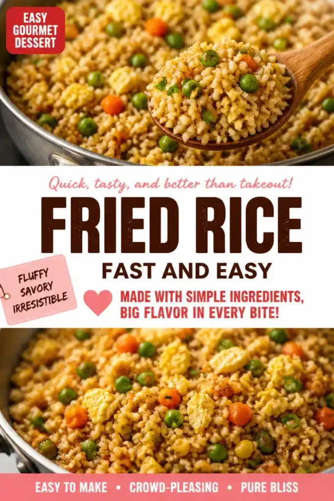 Plate of fast and easy fried rice garnished with vegetables and herbs.