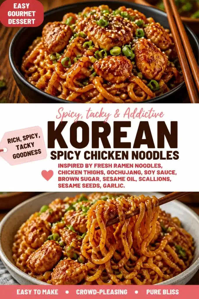 Delicious Fiery Korean Chicken Noodle Bowl with vibrant ingredients