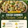 Fresh summer chickpea salad with colorful vegetables and herbs