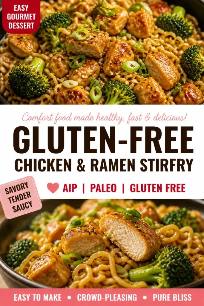 Gluten-free chicken stir-fry with ramen and colorful vegetables