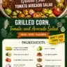 Grilled corn salad with tomato and avocado in a bowl