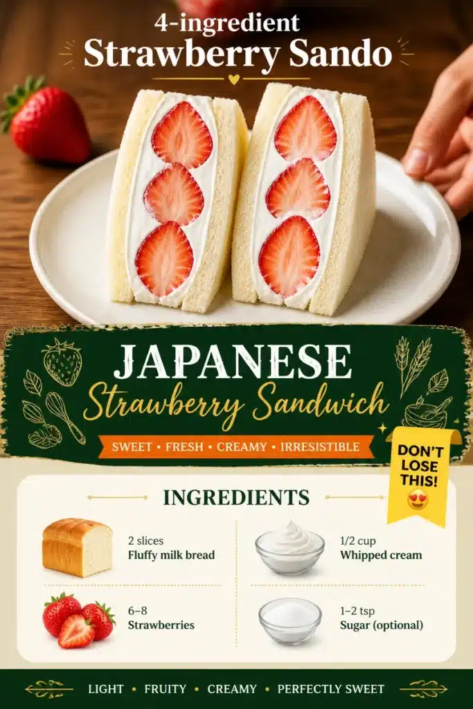 Japanese strawberry sandwich with fresh strawberries and cream filling