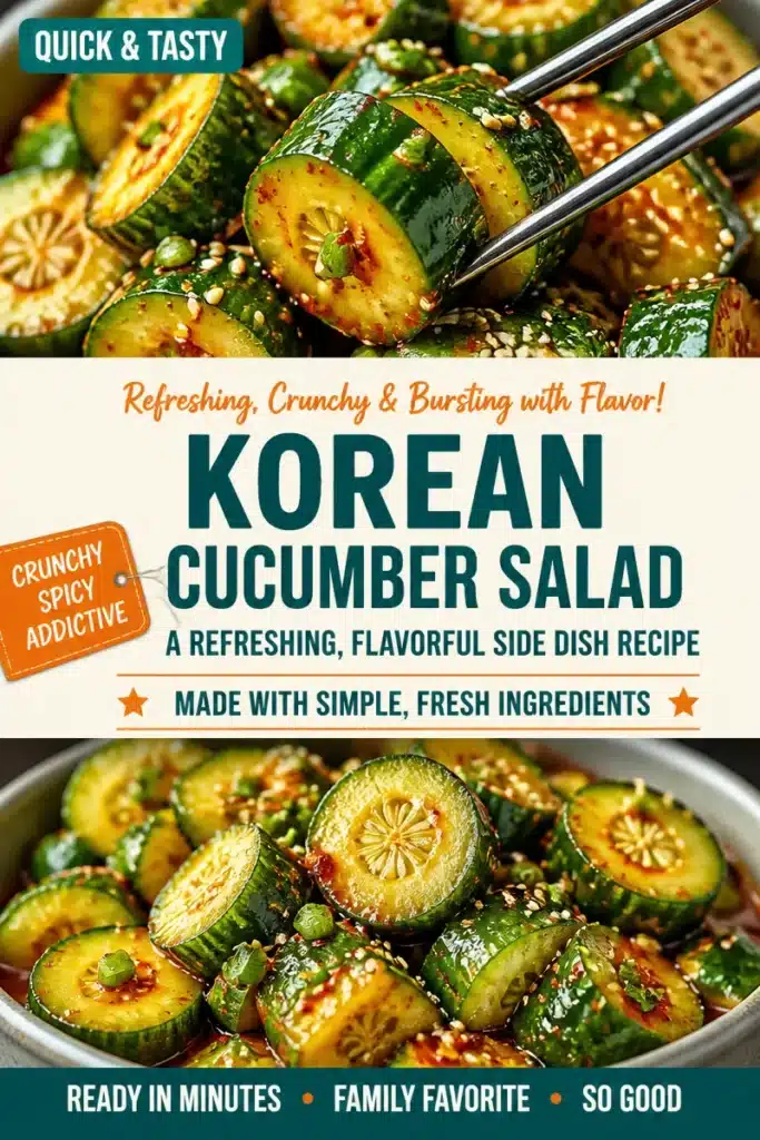 Korean cucumber salad served in a bowl with colorful vegetables.