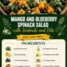 Mango and blueberry spinach salad with walnuts and feta cheese
