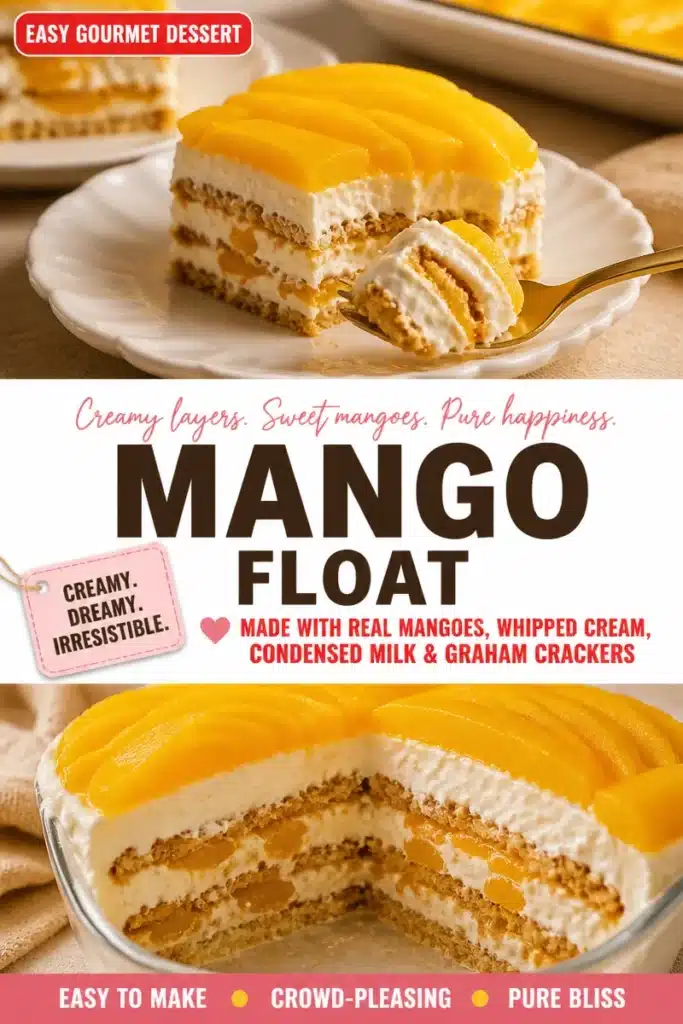 Delicious mango float dessert with layers of mango and cream