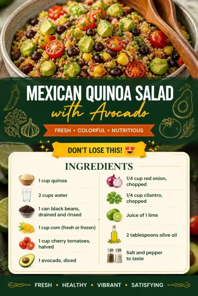 Mexican quinoa salad with avocado, tomatoes, corn, and lime dressing