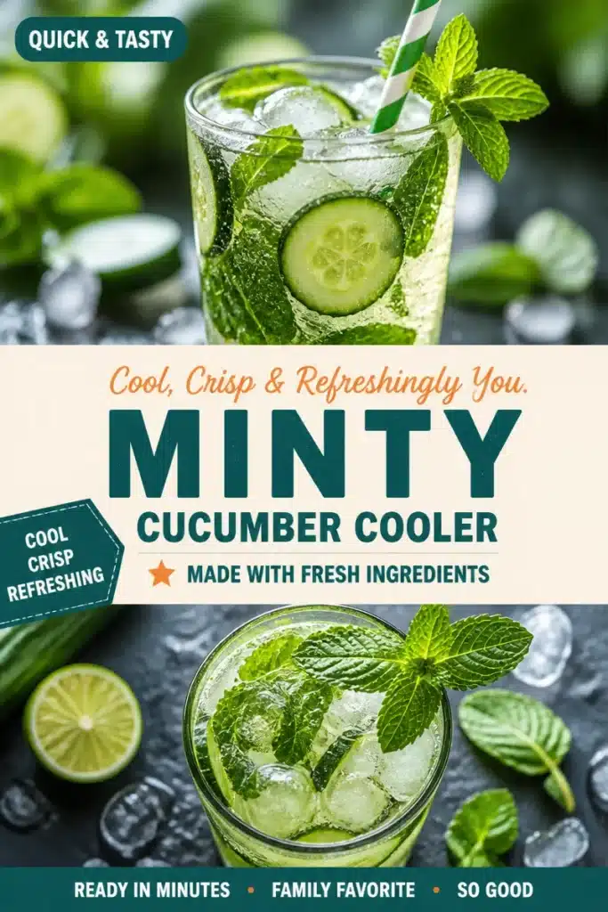 Refreshing Minty Cucumber Cooler drink served in a glass with mint leaves.