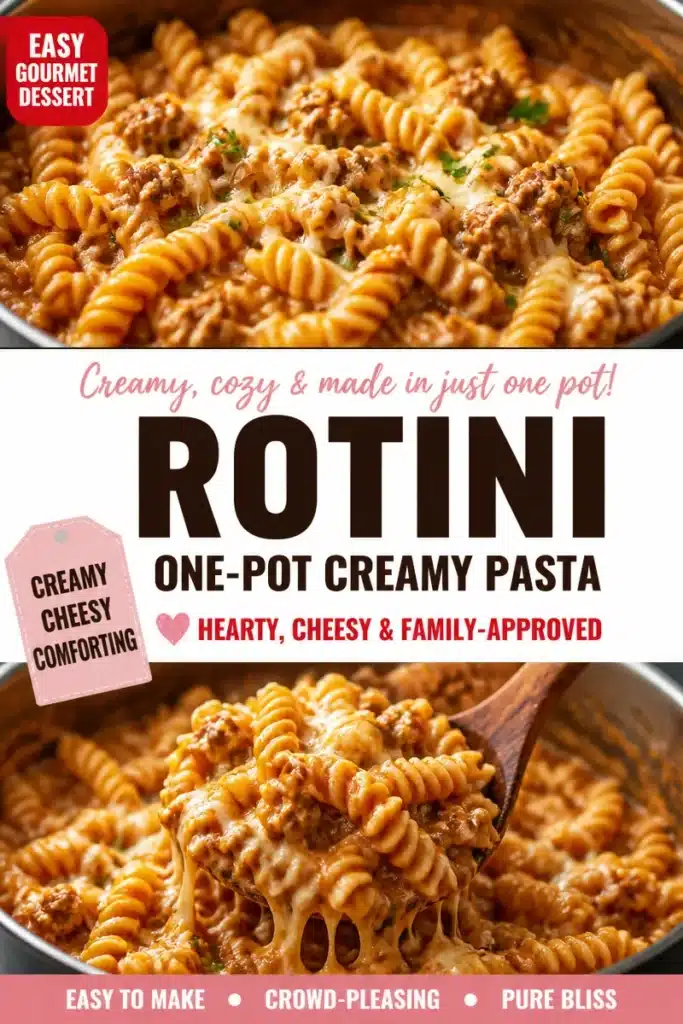 Delicious one-pot creamy rotini pasta dish garnished with fresh herbs