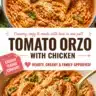 One-Pot Creamy Tomato Chicken served with Orzo pasta in a bowl
