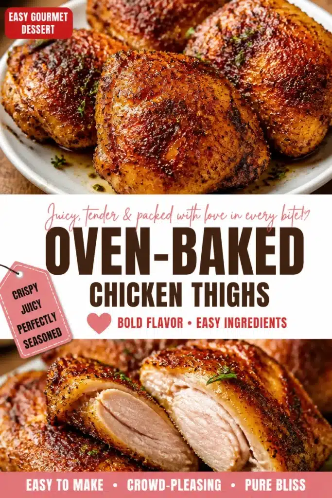 Oven-baked chicken thighs seasoned and ready to serve