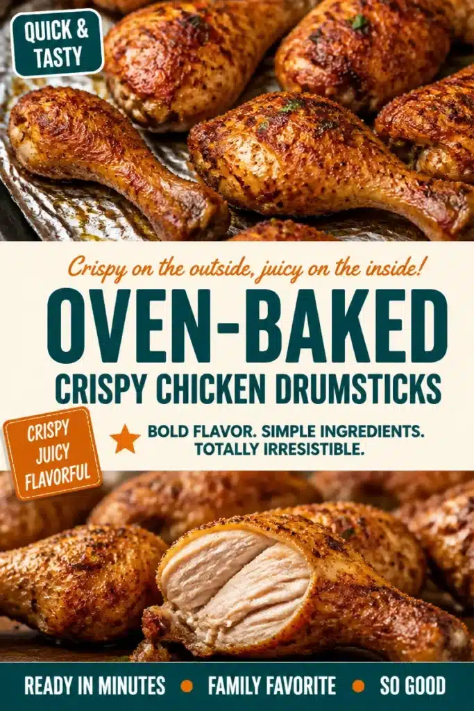 Oven-baked crispy chicken drumsticks garnished and ready to serve