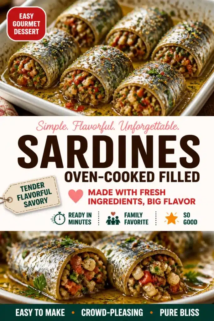 Delicious oven-baked stuffed sardines ready to serve