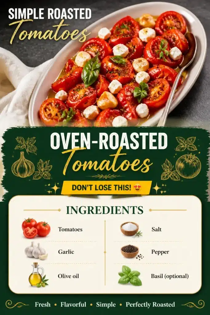 Plate of oven-roasted tomatoes garnished with herbs and spices