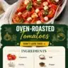 Plate of oven-roasted tomatoes garnished with herbs and spices