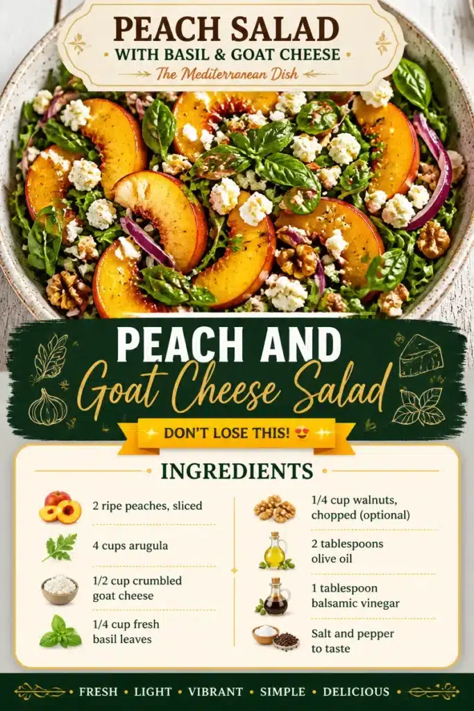 Delicious Peach Goat Cheese Salad with fresh peaches and creamy goat cheese