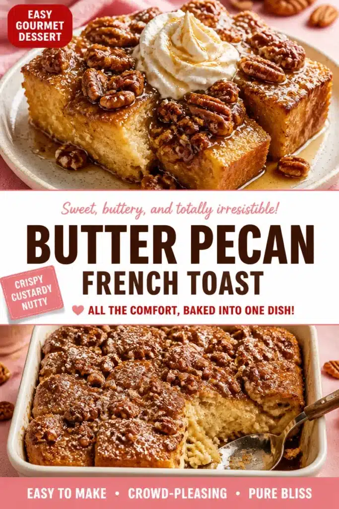 Delicious Pecan Pie-Infused French Toast with syrup and pecans on a plate