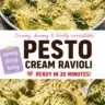 Pesto Cream Ravioli served with fresh basil and grated cheese