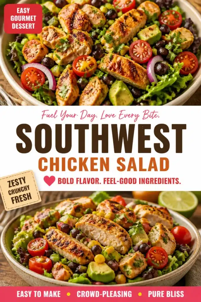Protein-packed Southwest Chicken Salad with colorful veggies and grilled chicken