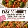 Quick ground turkey teriyaki stir-fry served with colorful vegetables