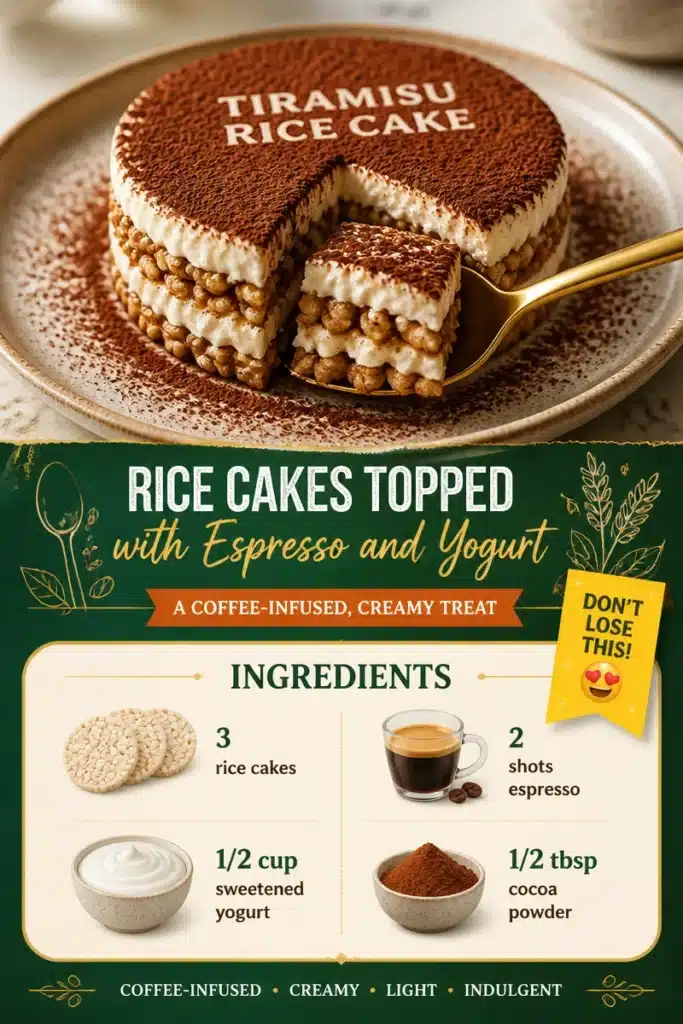 Rice cakes with espresso and yogurt topping for a delicious snack.