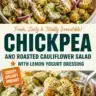 Roasted cauliflower salad with chickpeas and cucumber in a bowl