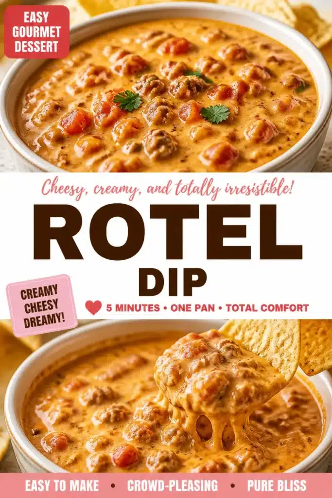 Delicious and cheesy Rotel Dip served with tortilla chips