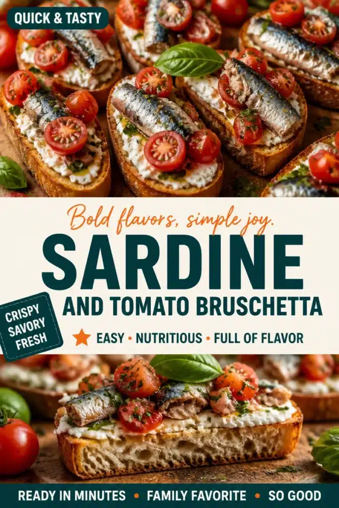 Delicious Sardine and Tomato Bruschetta topped with fresh herbs