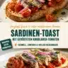 Sardinen-Toast mit gerösteten Knoblauch-Tomaten auf einem Teller