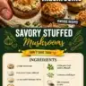 Plate of savory stuffed mushrooms topped with herbs and cheese