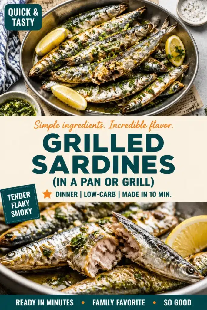 Deliciously grilled sardines on a platter, showcasing smoky flavor and a healthy dish.