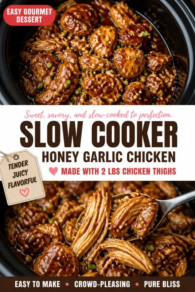 Slow Cooker Honey Garlic Chicken served with rice and vegetables