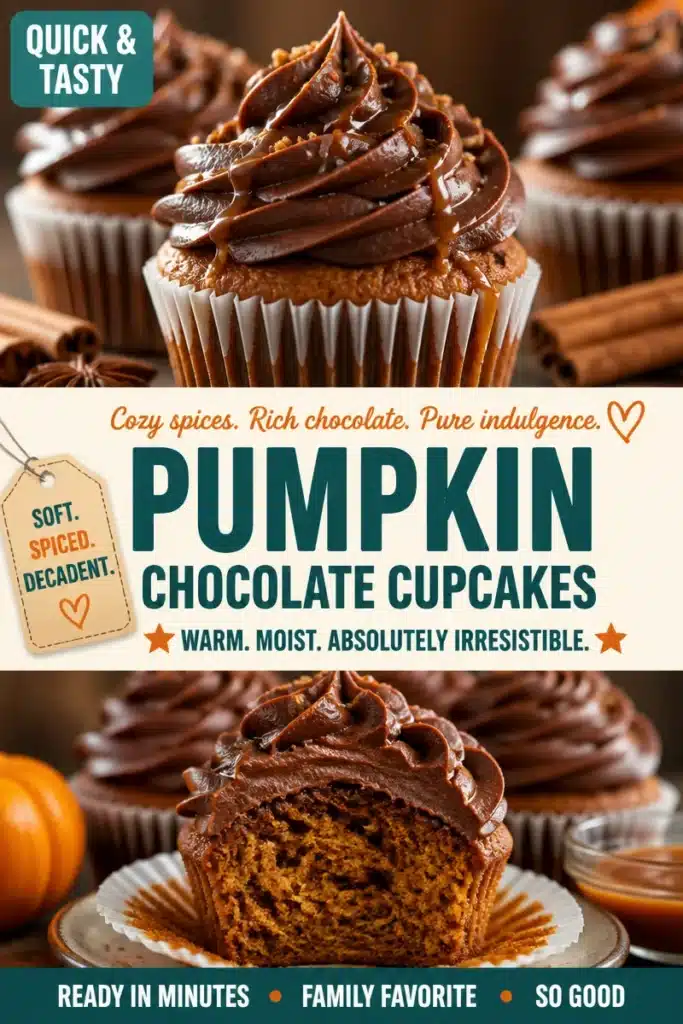 Delicious spiced pumpkin cupcakes with rich chocolate buttercream frosting