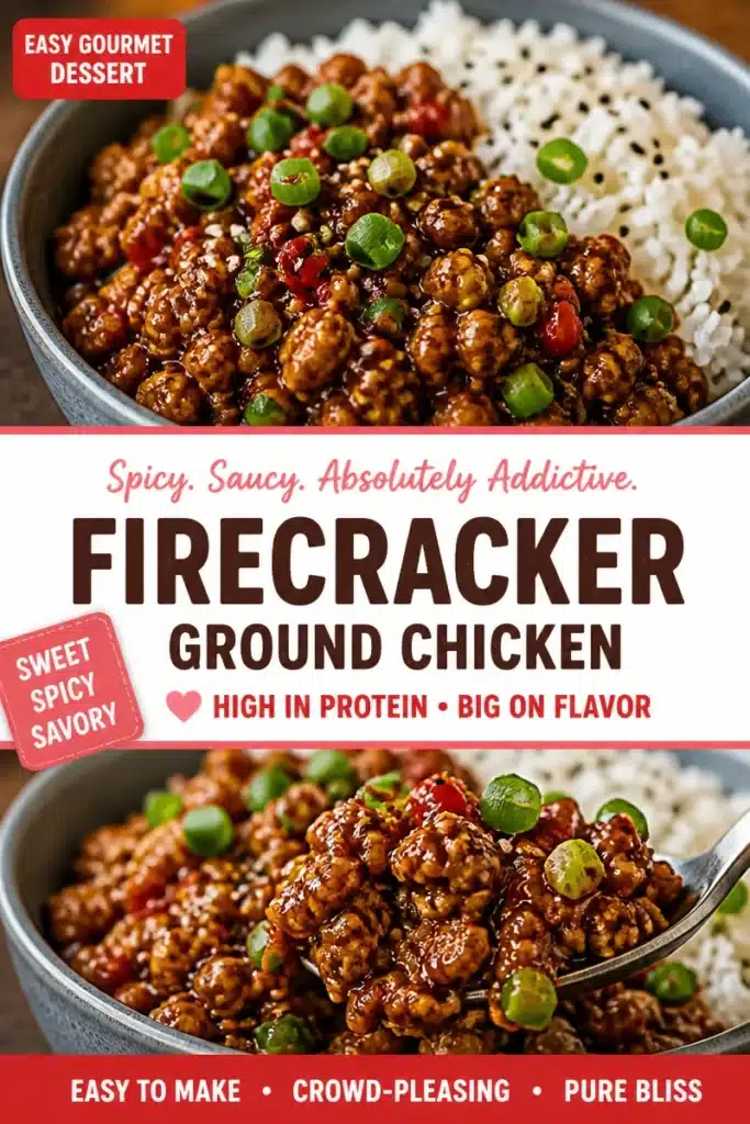 Spicy Firecracker Ground Chicken in a bowl with vegetables and spices