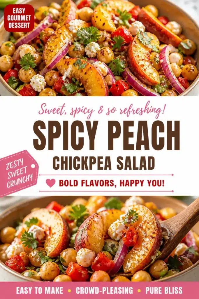 A vibrant Spicy Peach and Chickpea Salad with fresh ingredients and spices.