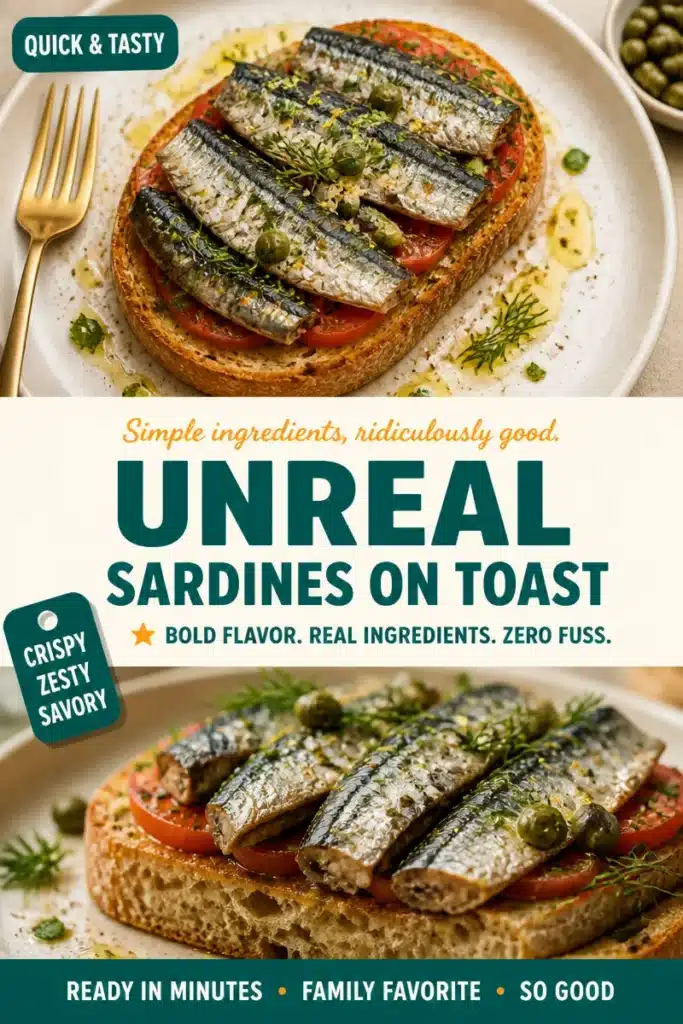 Plate of surreal sardines on toast with vibrant toppings