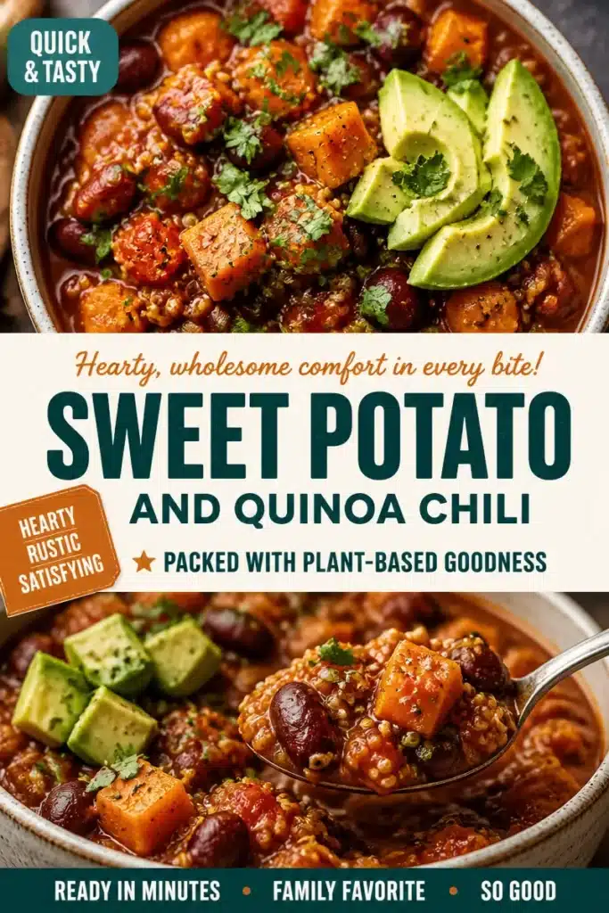 Bowl of Sweet Potato and Quinoa Chili topped with fresh herbs