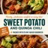 Bowl of Sweet Potato and Quinoa Chili topped with fresh herbs