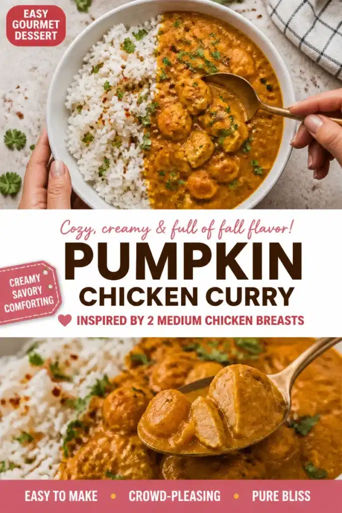 A delicious bowl of pumpkin chicken curry with fresh herbs and spices