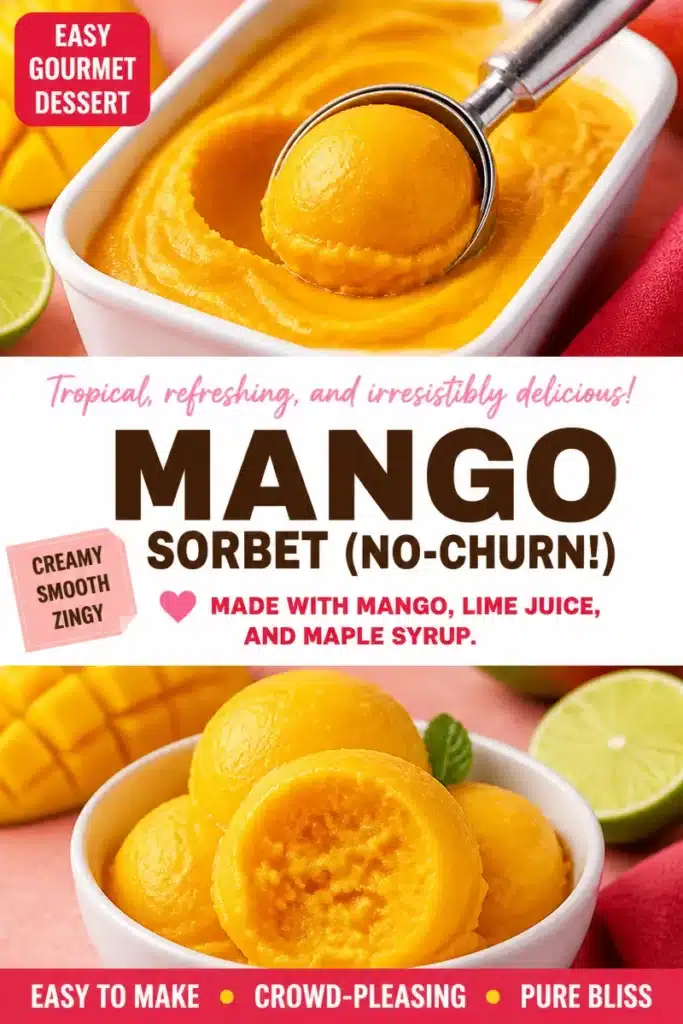 Delicious three-ingredient mango sorbet served in a bowl