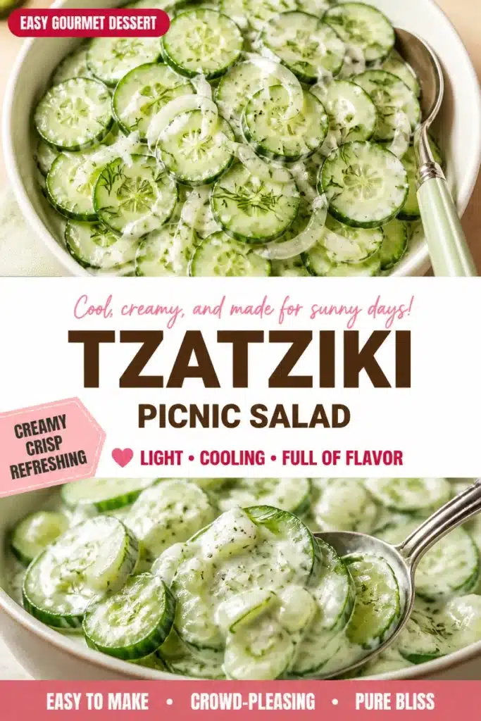 Delicious Tzatziki Picnic Salad with fresh vegetables and yogurt dressing.