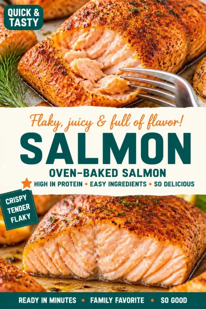 Delicious oven-baked salmon served with lemon and herbs