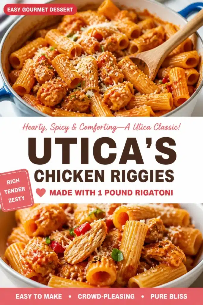 Delicious plate of Utica's Chicken Riggies pasta with peppers and cream sauce