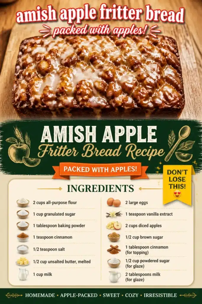 Amish apple fritter bread freshly baked, showcasing golden brown texture and apple chunks