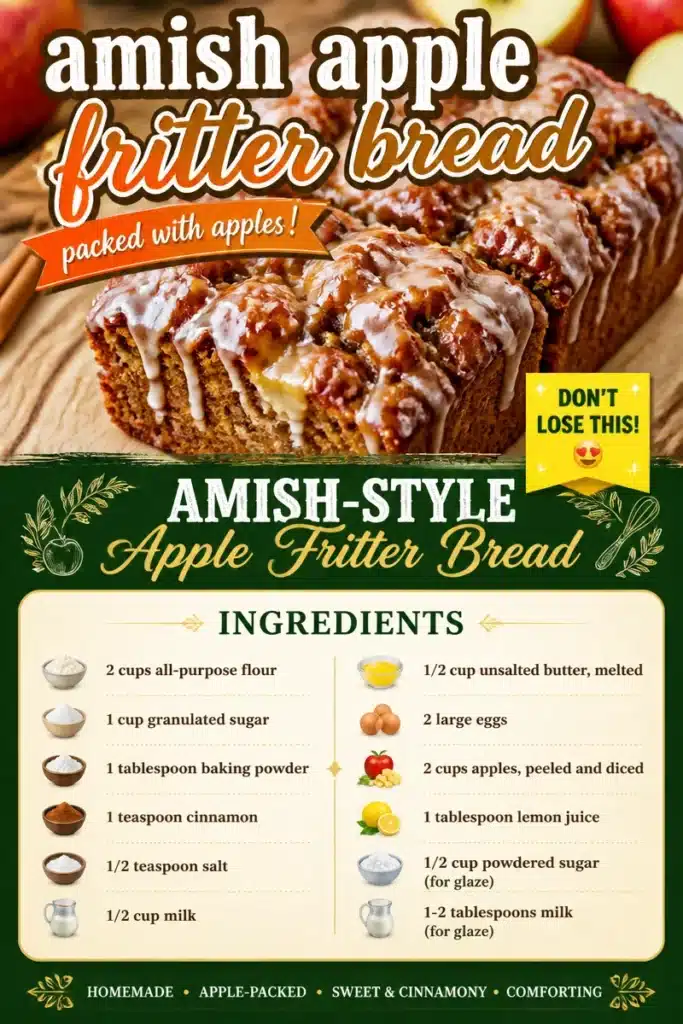 Amish-Style Apple Fritter Bread with apple chunks and glaze on a plate