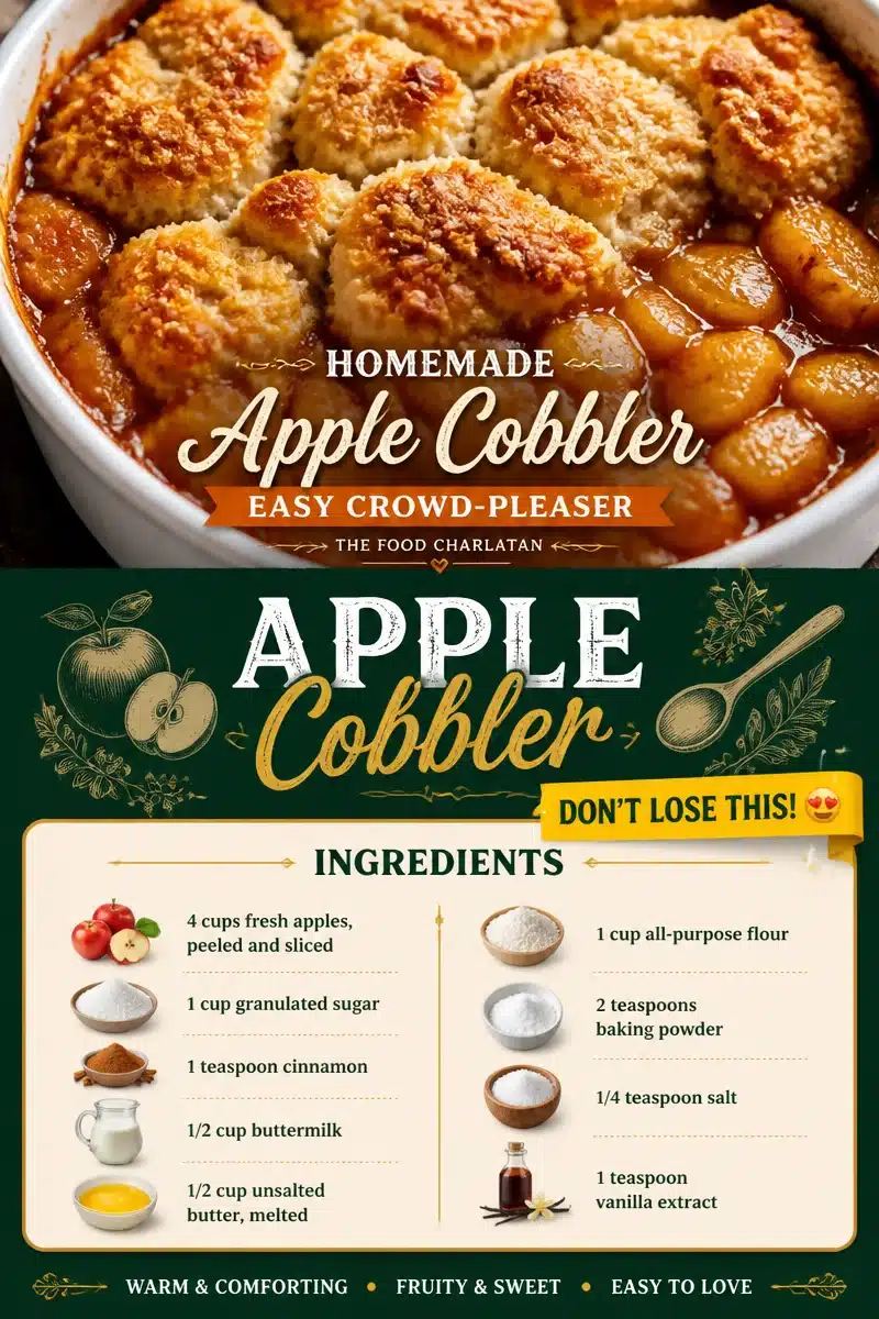 Delicious homemade apple cobbler served in a rustic dish