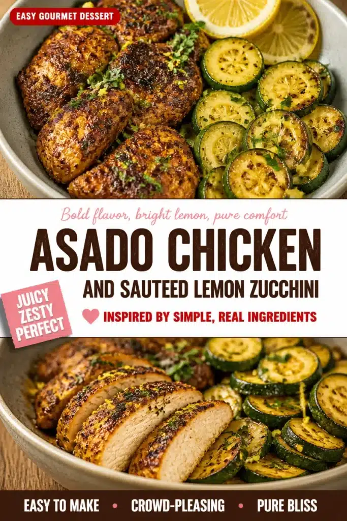 Plate of Asado-Style Chicken served with lemon zucchini sauté for a vibrant dish.