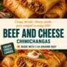 Beef and cheese-stuffed chimichangas topped with salsa and guacamole.