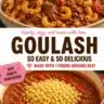 Bowl of delicious beef goulash with vegetables and spices