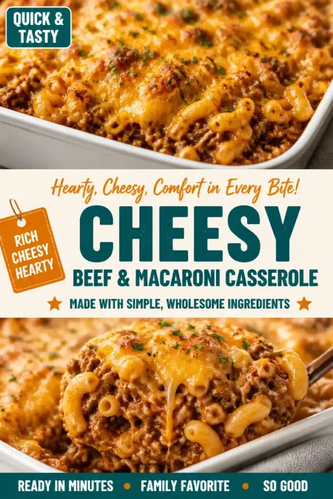 Delicious Beefy Cheesy Macaroni Bake with melted cheese and ground beef